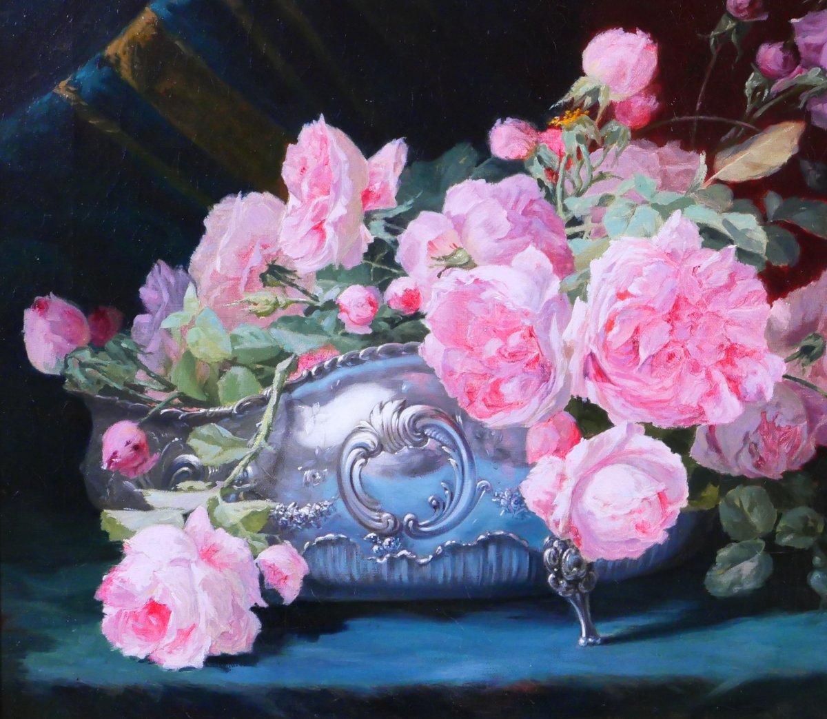 Joseph de Ruysscher 1840-1905 Nature morte aux roses, tableau, vers 1880 fleurs bouquet-photo-4