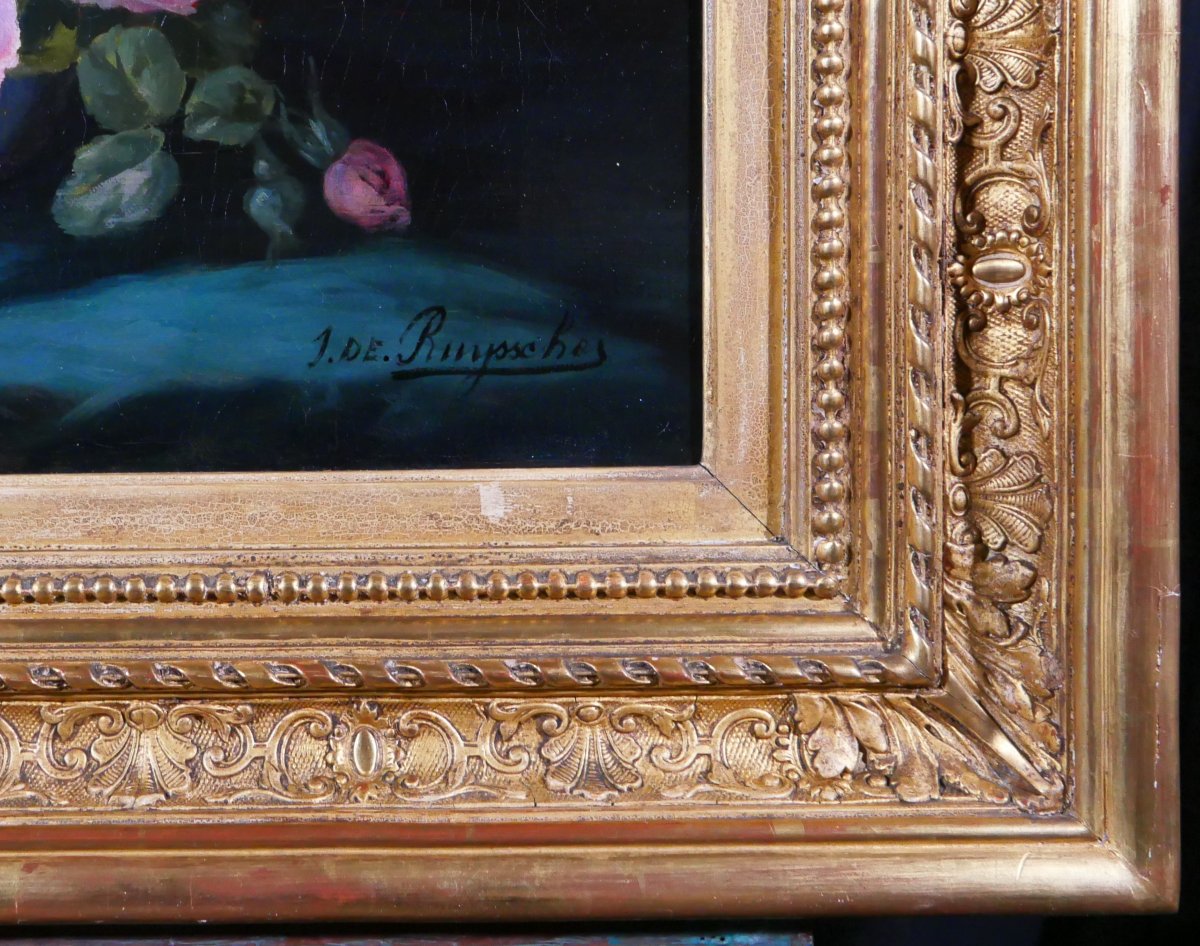 Joseph de Ruysscher 1840-1905 Nature morte aux roses, tableau, vers 1880 fleurs bouquet-photo-5