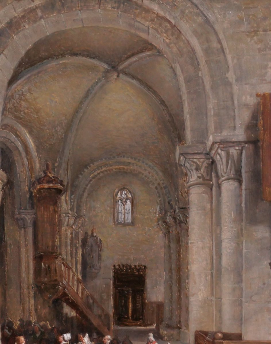 Edme Dumée 1792-1861 Rouen, intérieur d'église, tableau 1849 romantisme Normandie-photo-2