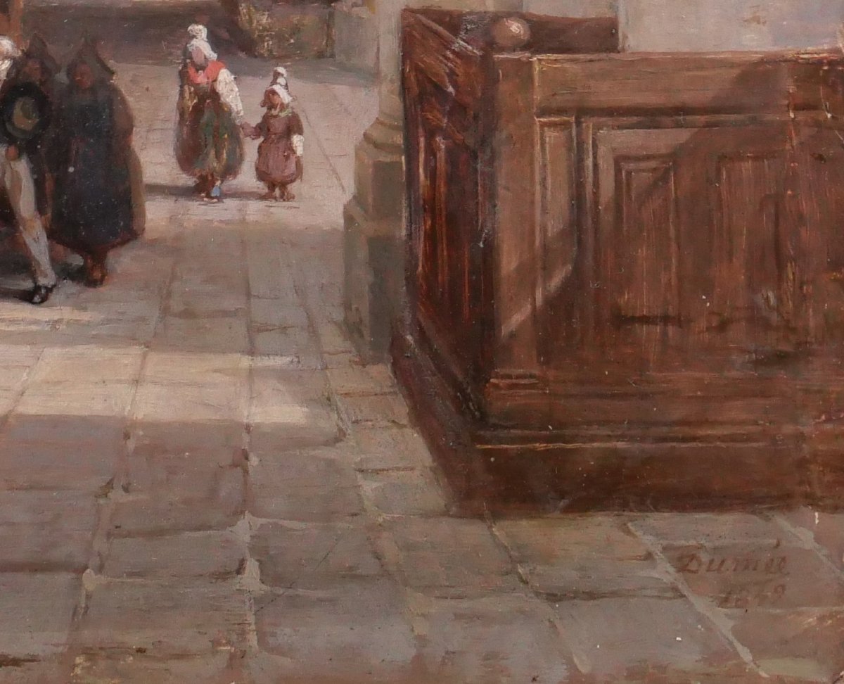 Edme Dumée 1792-1861 Rouen, intérieur d'église, tableau 1849 romantisme Normandie-photo-5