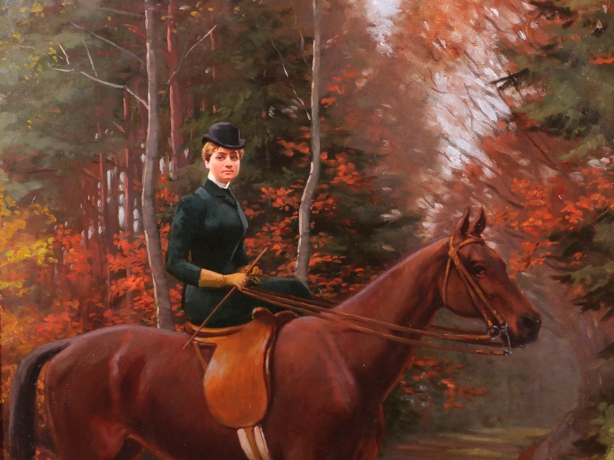 Henri Perret-carnot 1859–1948: Amazon On Horseback, Portrait Of A Woman, Painting C. 1900-photo-3