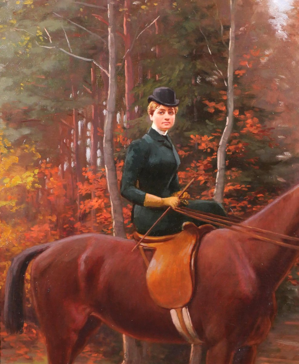 Henri Perret-carnot 1859–1948: Amazon On Horseback, Portrait Of A Woman, Painting C. 1900-photo-1