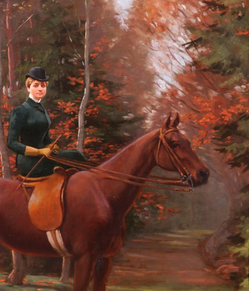 Henri Perret-carnot 1859–1948: Amazon On Horseback, Portrait Of A Woman, Painting C. 1900-photo-2