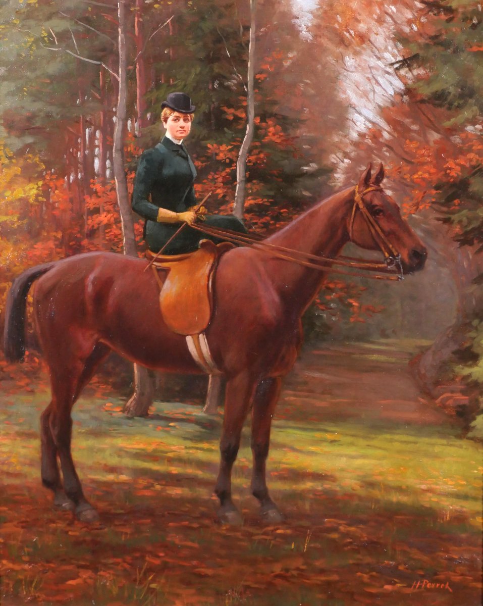 Henri Perret-carnot 1859–1948: Amazon On Horseback, Portrait Of A Woman, Painting C. 1900