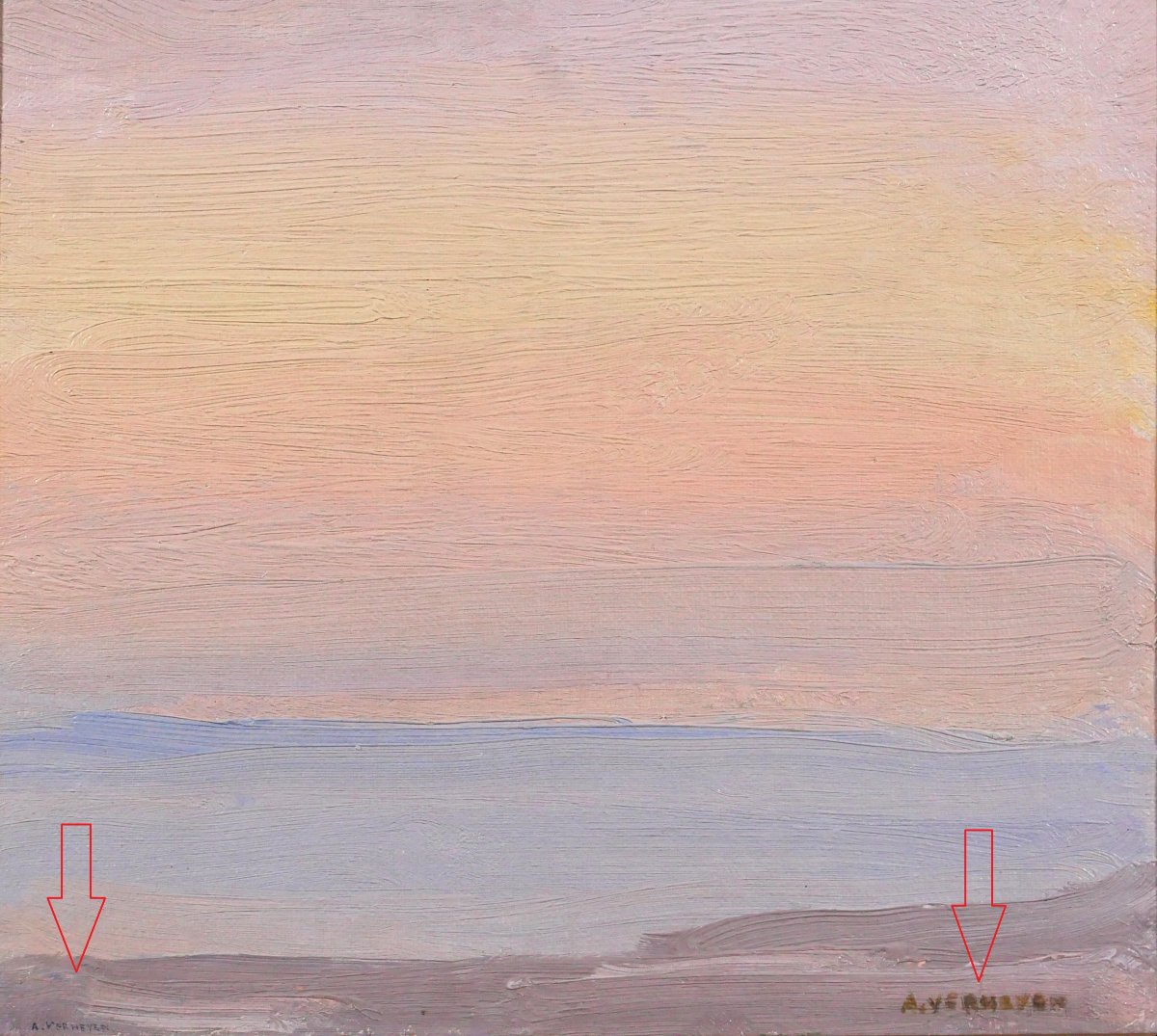 Alfons Verheyen 1903-1990 Coucher de soleil sur la mer, tableau, vers 1930 paysage plage mer-photo-3