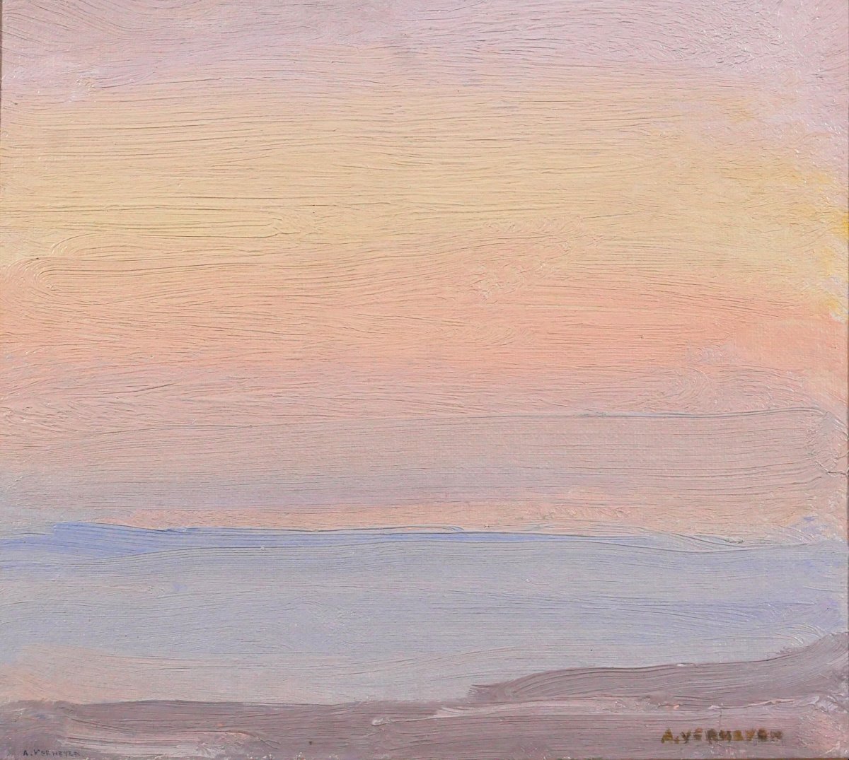 Alfons Verheyen 1903-1990 Coucher de soleil sur la mer, tableau, vers 1930 paysage plage mer