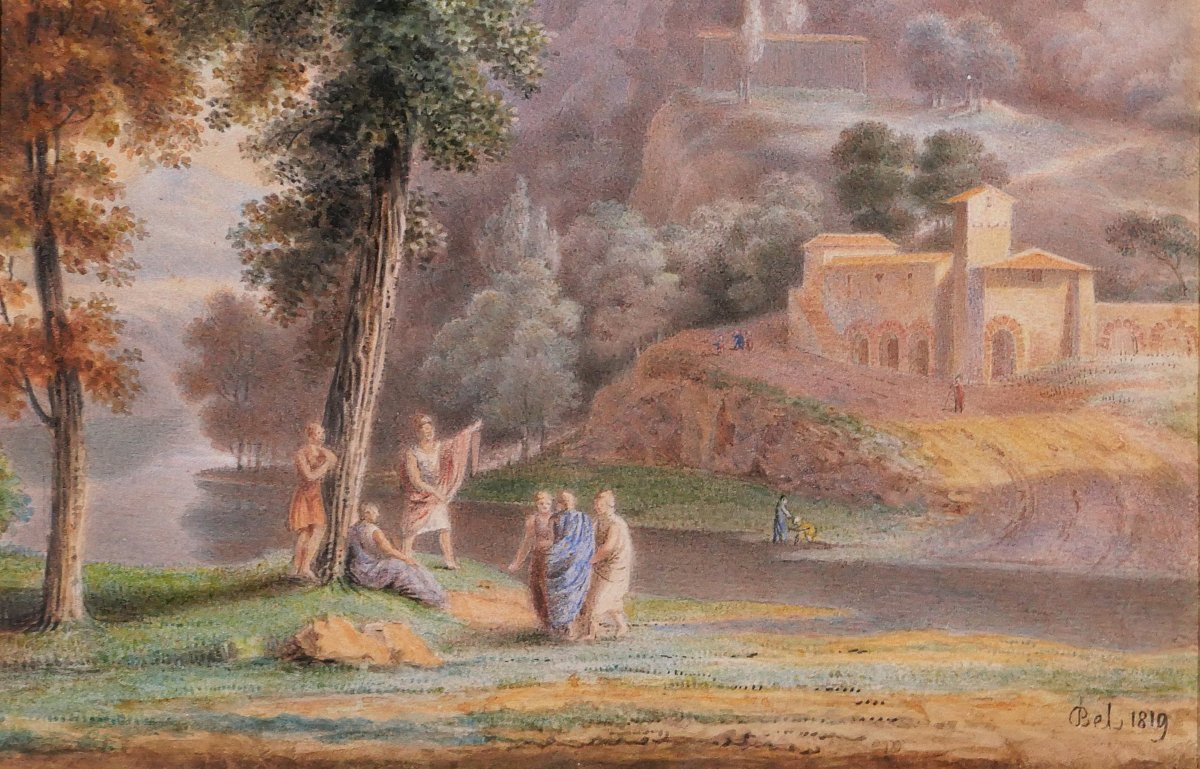 Rodolphe BELL act. 1819-1849 Paysage d'Italie, miniature, 1819 Suisse velin portrait-photo-3