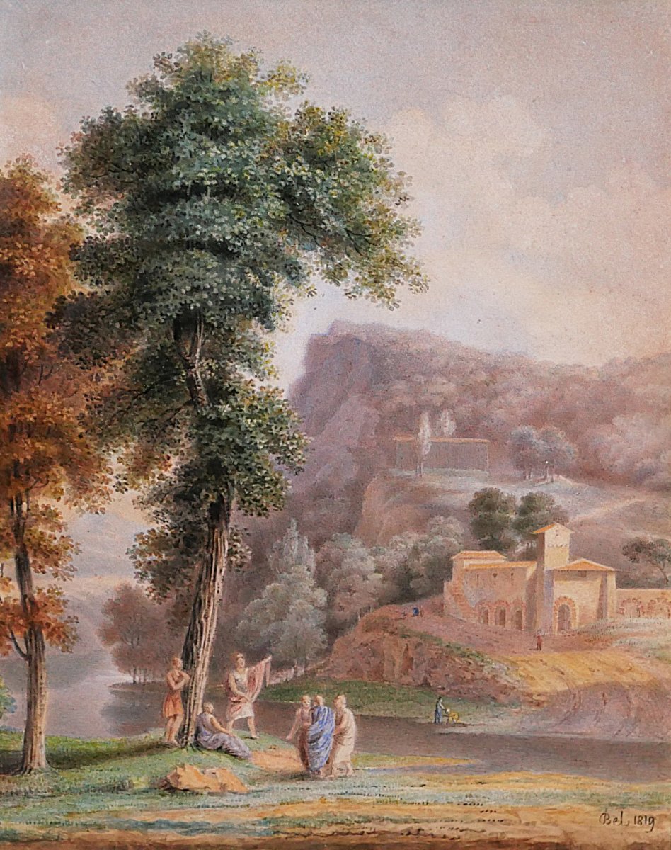 Rodolphe BELL act. 1819-1849 Paysage d'Italie, miniature, 1819 Suisse velin portrait