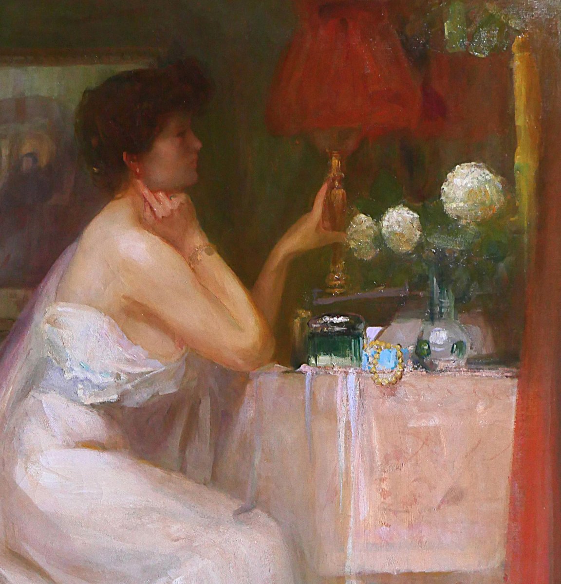Charles Rambert 1867–1932 Woman At Her Mirror, Painting, Ca. 1900, Interior Impressionism-photo-2