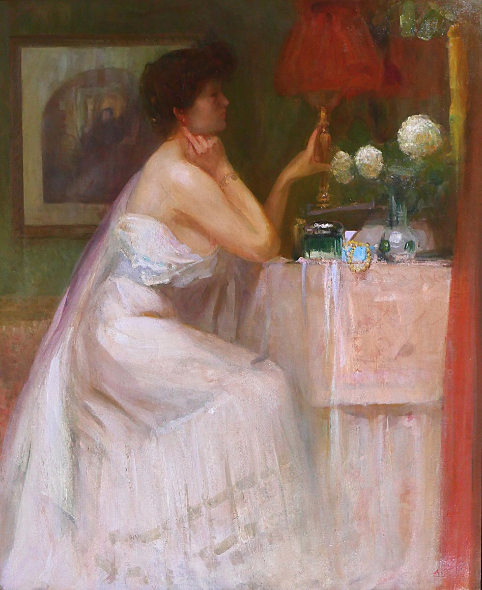 Charles Rambert 1867–1932 Woman At Her Mirror, Painting, Ca. 1900, Interior Impressionism