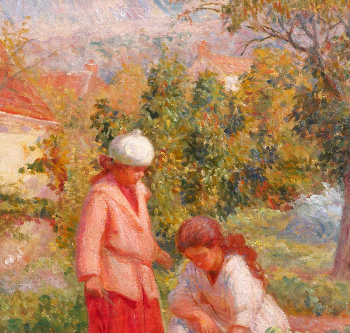 Daniel TIXIER 1866-1949 Jeunes filles au jardin, tableau 1924 potager enfant impressionnisme-photo-3