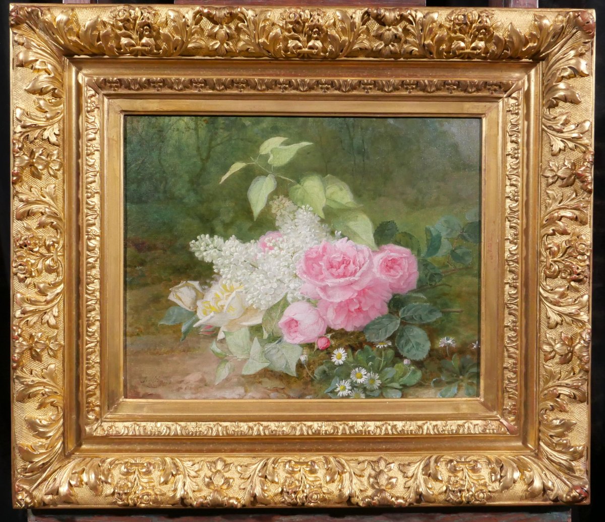 Jules Médard 1855–1925 Bouquet Of Flowers, Roses, Lilacs, Painting, C. 1900, Still Life, Garden-photo-2