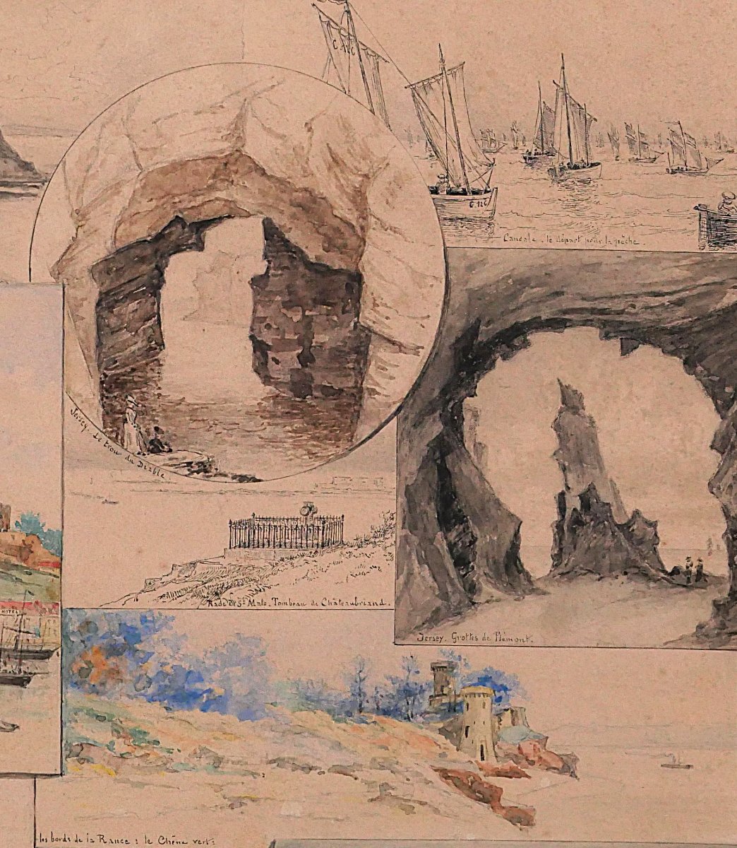 Auguste TILLY 1840-1898 Bretagne, Normandie, Cancale, Mont-St-Michel, Dinan, Jersey, Granville-photo-2