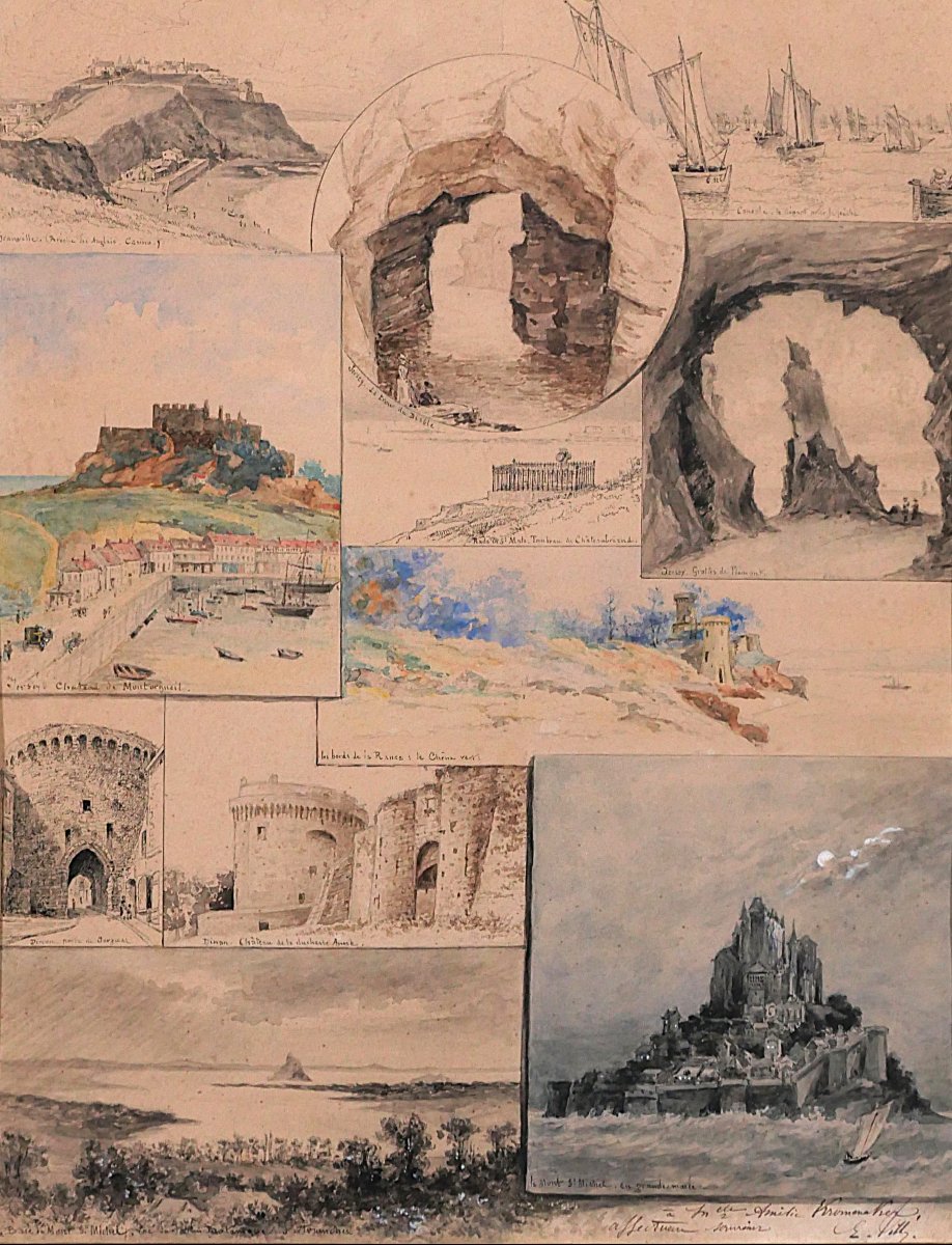 Auguste TILLY 1840-1898 Bretagne, Normandie, Cancale, Mont-St-Michel, Dinan, Jersey, Granville