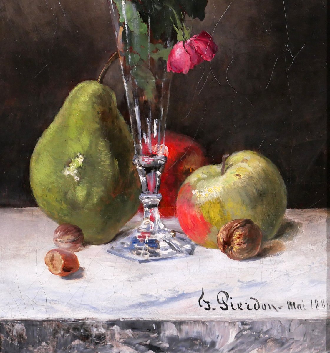 François Pierdon 1821-1904 Nature morte aux roses et aux fruits, tableau, 1884 impressionnisme-photo-4