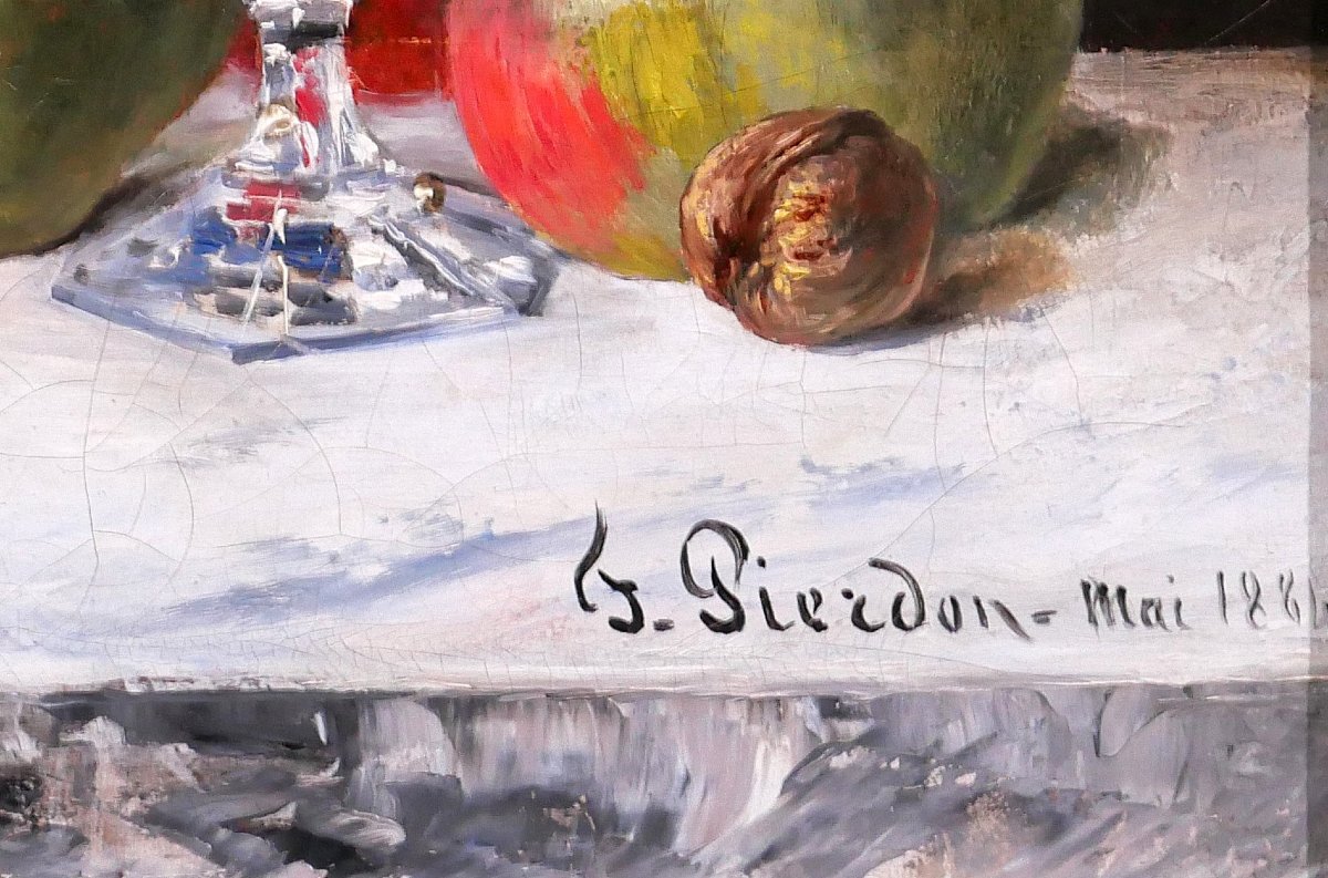 François Pierdon 1821-1904 Nature morte aux roses et aux fruits, tableau, 1884 impressionnisme-photo-3