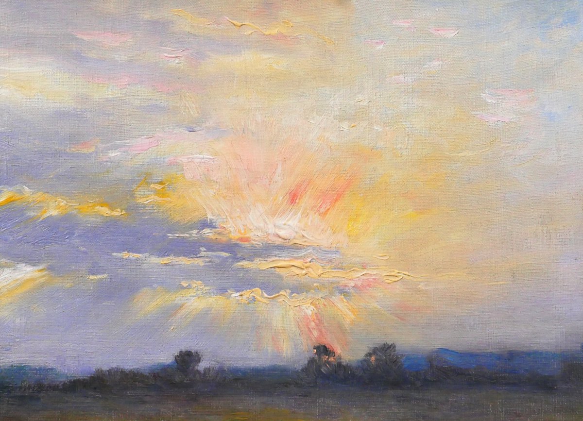 Valéry Müller 1873–1917 Landscape At Sunrise, Painting, Ca. 1900, Impressionism, Sky-photo-2