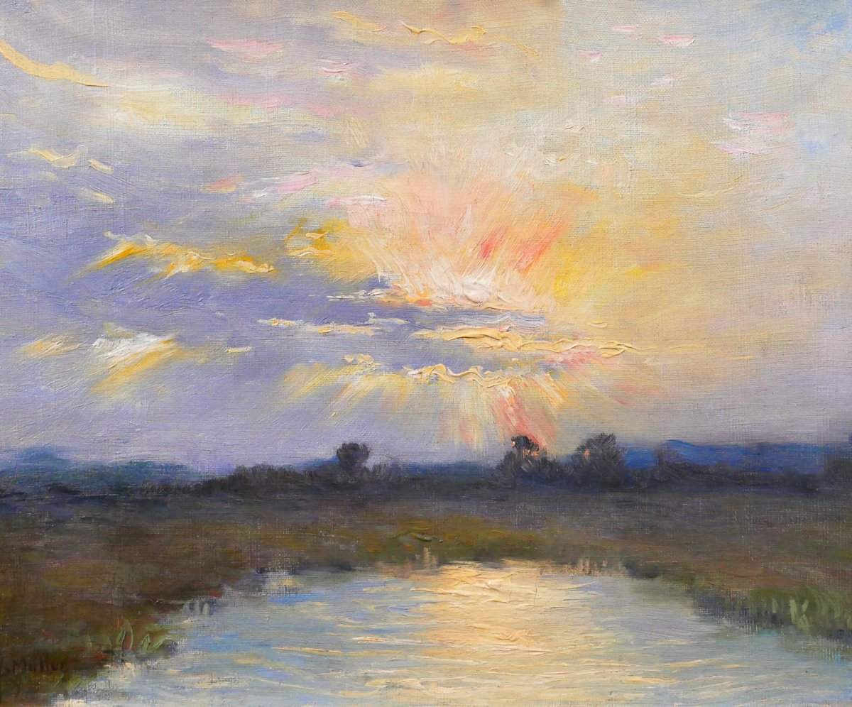 Valéry Müller 1873–1917 Landscape At Sunrise, Painting, Ca. 1900, Impressionism, Sky