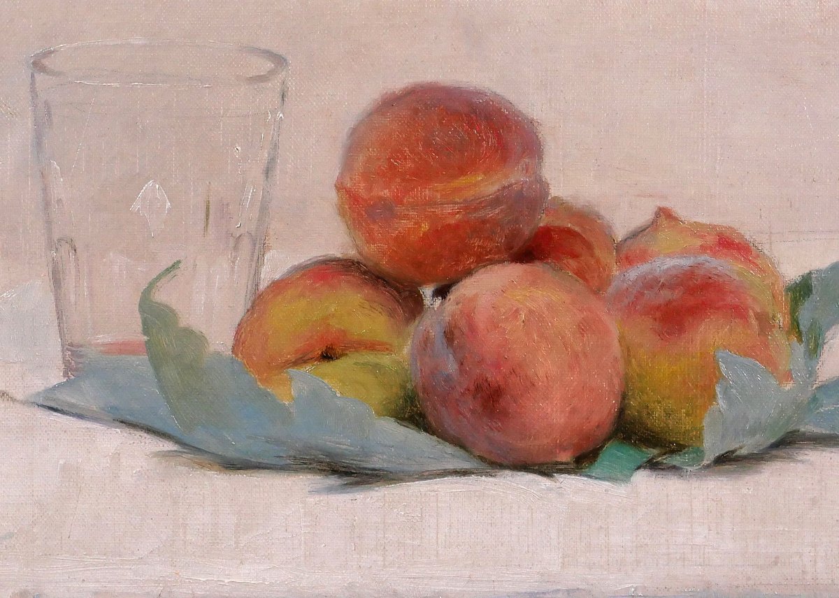 Alice Dick-dumas 1878–1962 Still Life With Peaches And A Glass, Painting C. 1900, Impressionism-photo-2