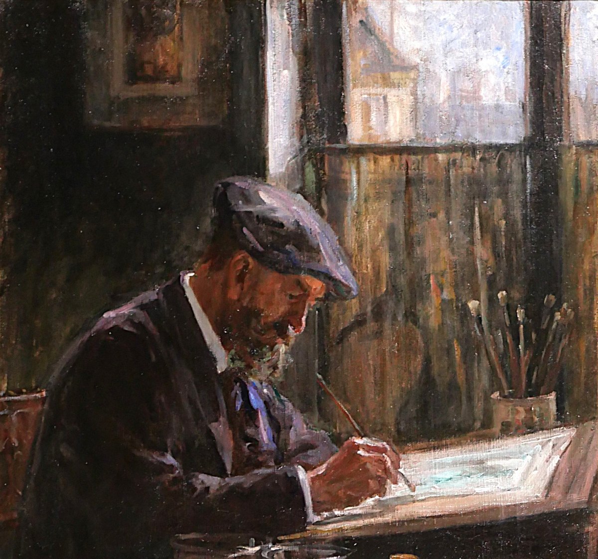 Hélène Colin-lefrancq 1878–1968 Portrait Of The Painter Tony Robert-fleury, Oil Painting, Circa 1900-photo-3