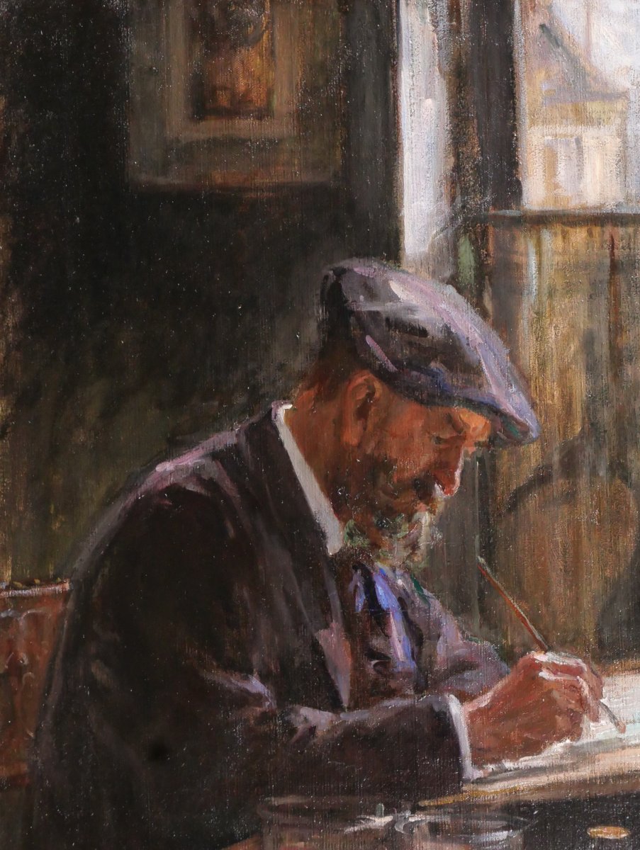 Hélène Colin-lefrancq 1878–1968 Portrait Of The Painter Tony Robert-fleury, Oil Painting, Circa 1900-photo-2