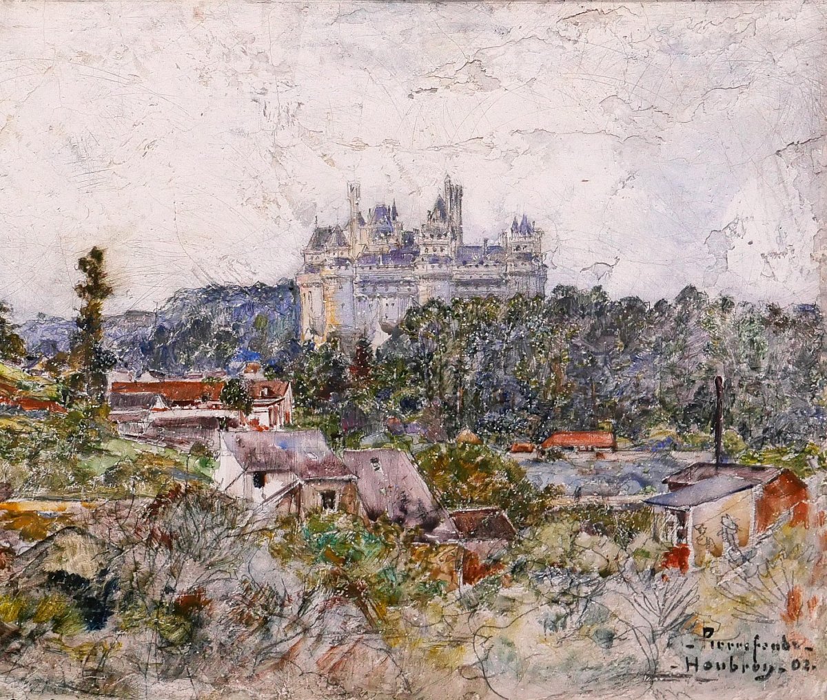 Frédéric Houbron 1851–1908 Pierrefonds, The Castle, Painting, 1902 Landscape Impressionism Oise-photo-4