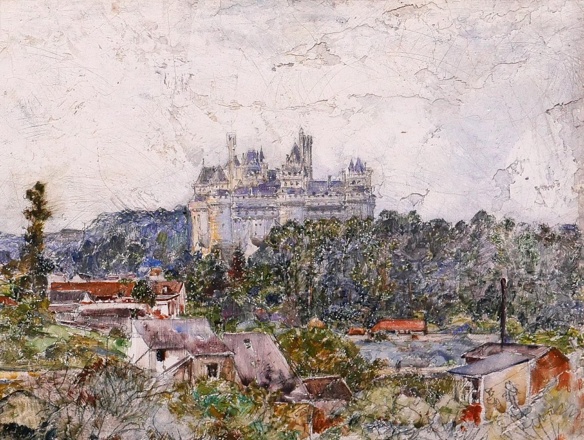 Frédéric Houbron 1851–1908 Pierrefonds, The Castle, Painting, 1902 Landscape Impressionism Oise-photo-2
