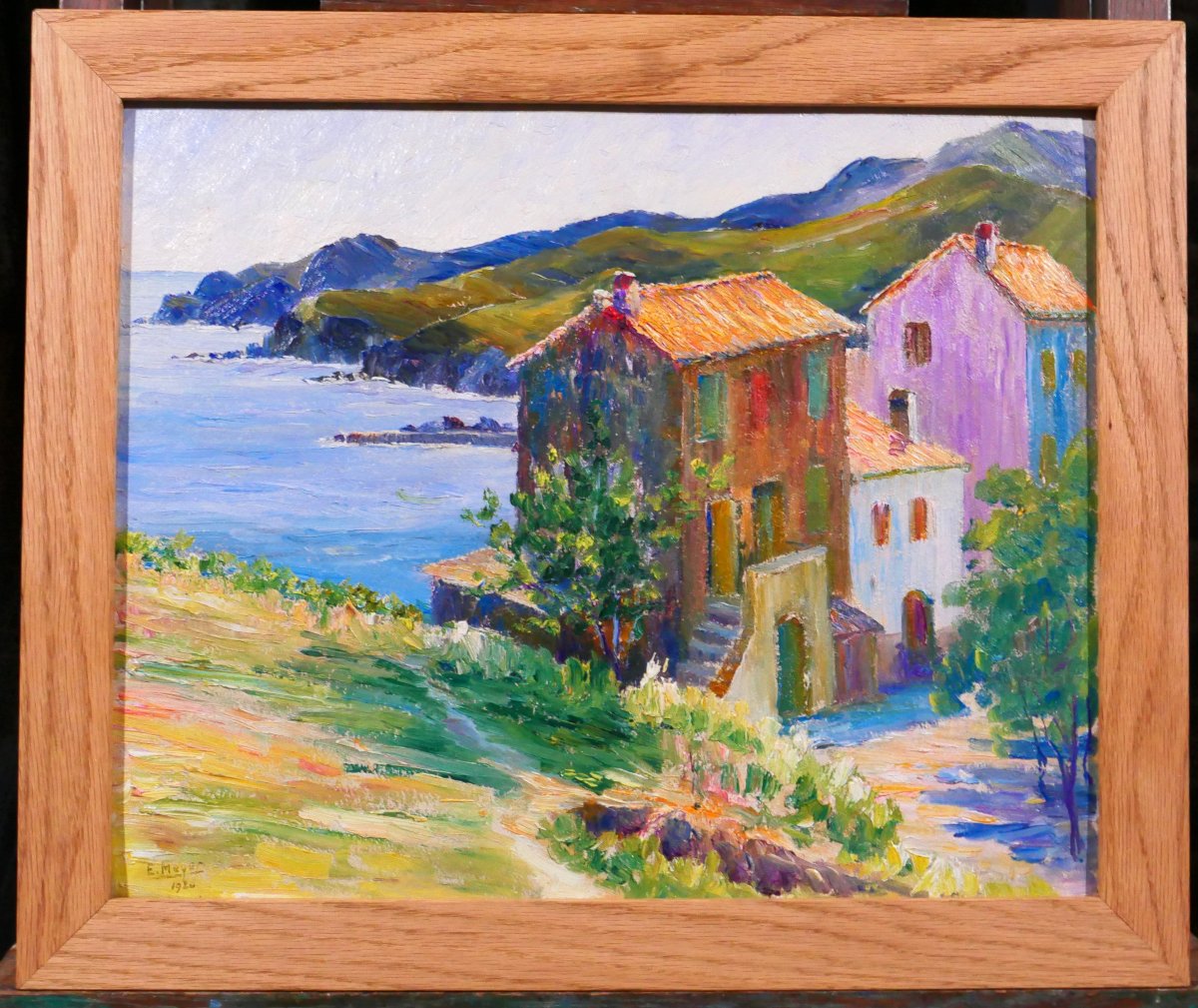E. MEYER, Banyuls-sur-mer, tableau 1926 paysage mer Pyrénées Maillol fauvisme-photo-2