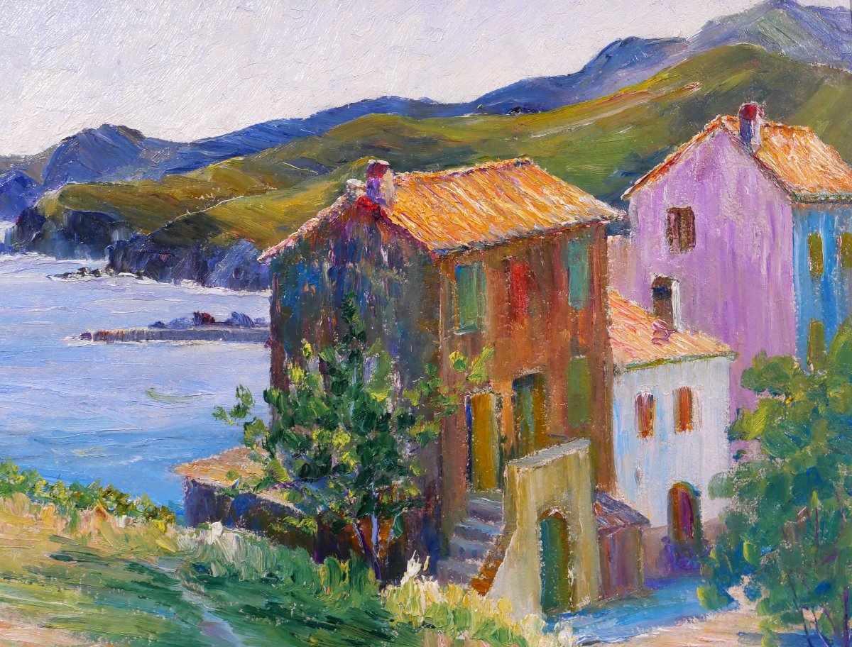 E. MEYER, Banyuls-sur-mer, tableau 1926 paysage mer Pyrénées Maillol fauvisme-photo-2