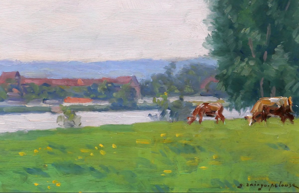 Germain Raingo-pelouse, 1893–1963, Normandy, Landscape With Cows Near Vernon, Painting-photo-3