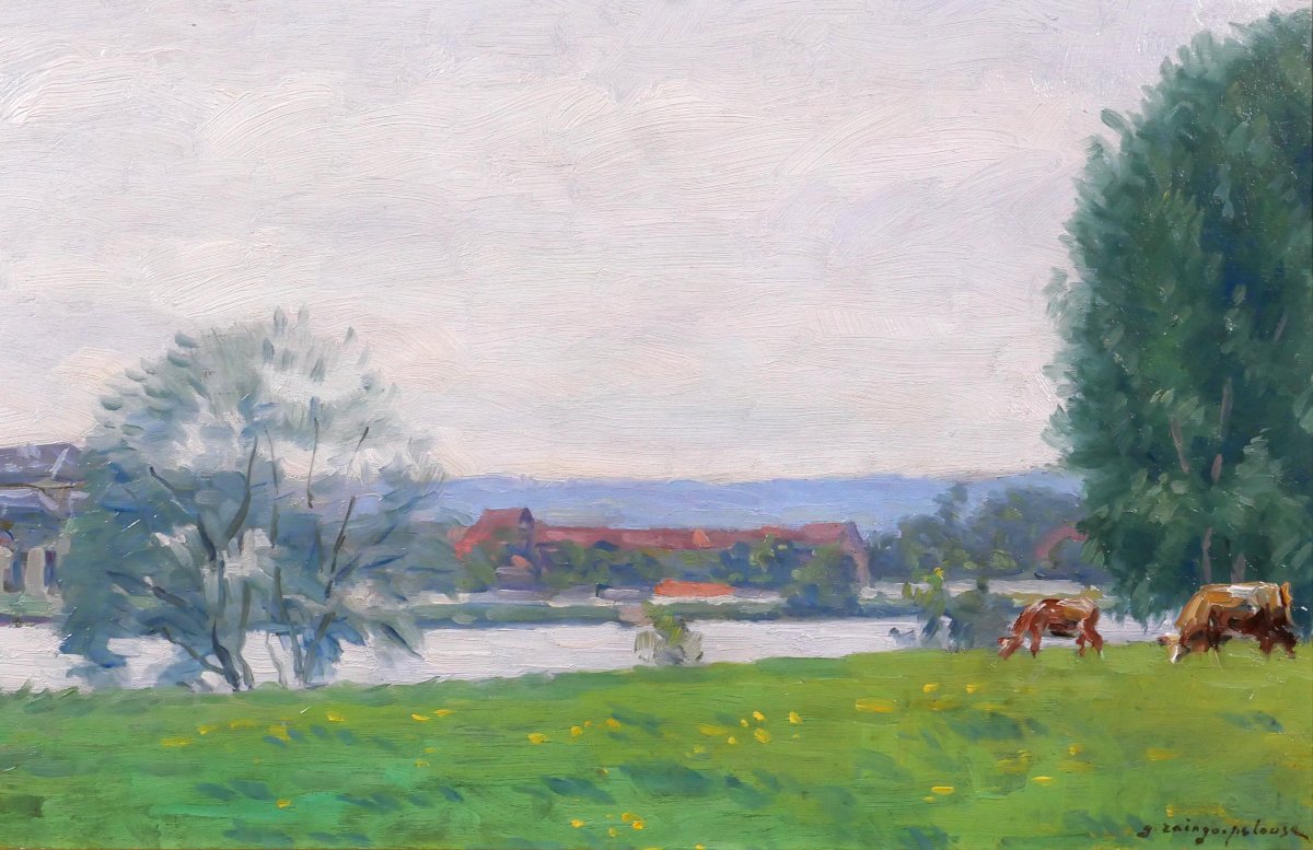 Germain Raingo-pelouse, 1893–1963, Normandy, Landscape With Cows Near Vernon, Painting