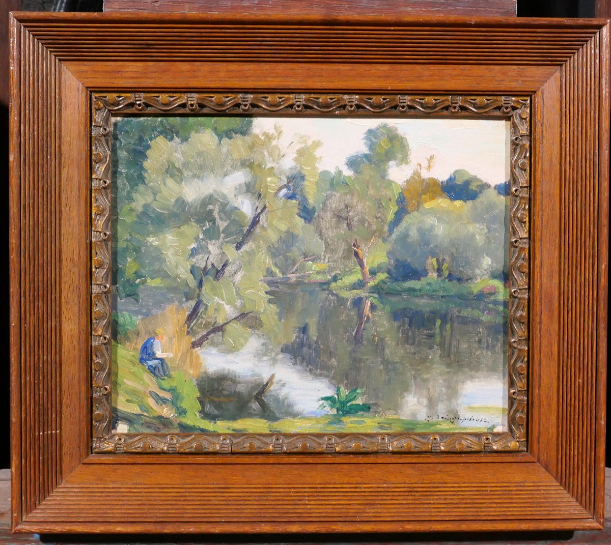 Germain Raingo-Pelouse 1893-1963 Paysage avec un artiste dessinant, tableau vers 1920-30-photo-2
