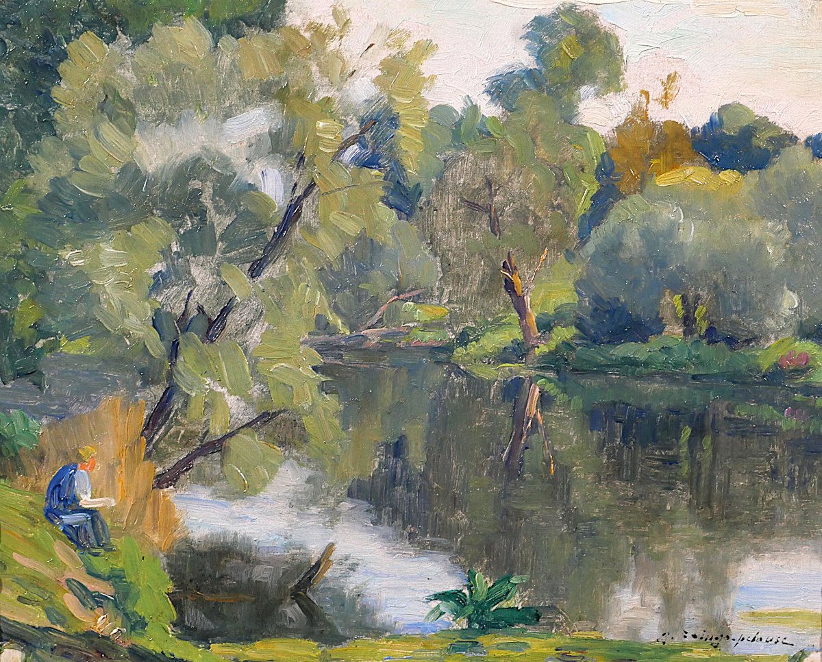 Germain Raingo-Pelouse 1893-1963 Paysage avec un artiste dessinant, tableau vers 1920-30