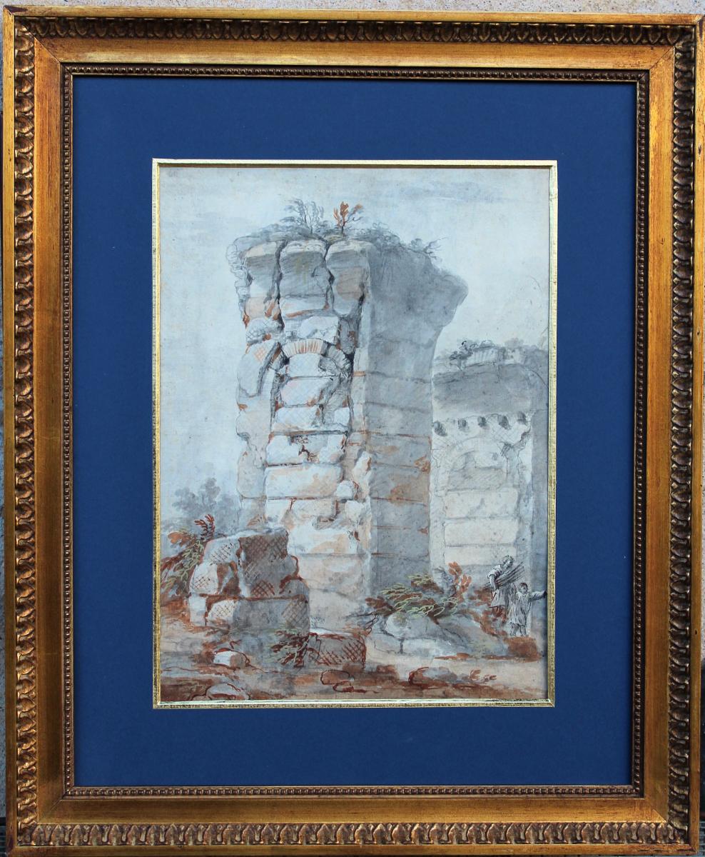 Charles Louis Clerisseau 1721-1820 Antic Ruin, Drawing-photo-2