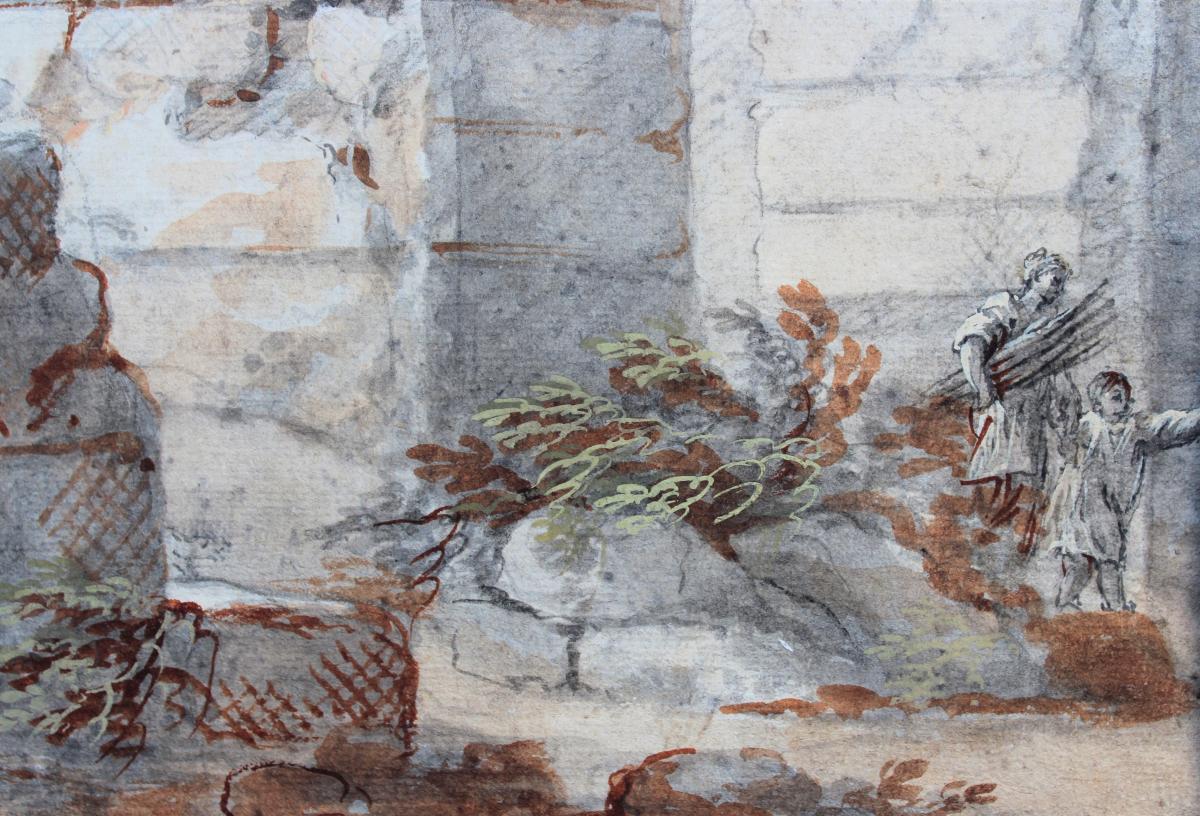 Charles Louis Clerisseau 1721-1820 Antic Ruin, Drawing-photo-1