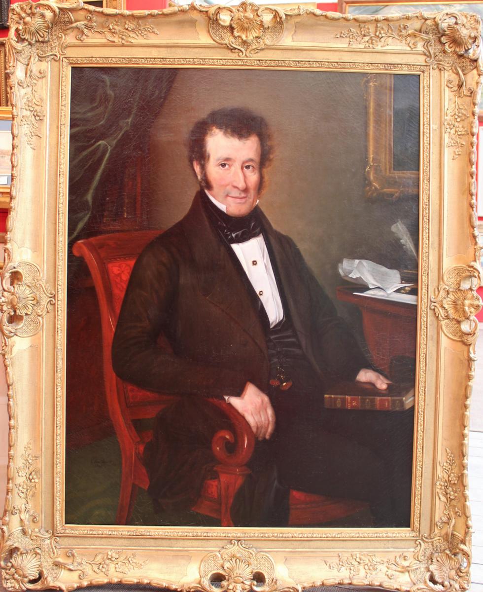 Elisa DAVID, XIXe, Portrait d'homme, 1840, grand tableau-photo-2