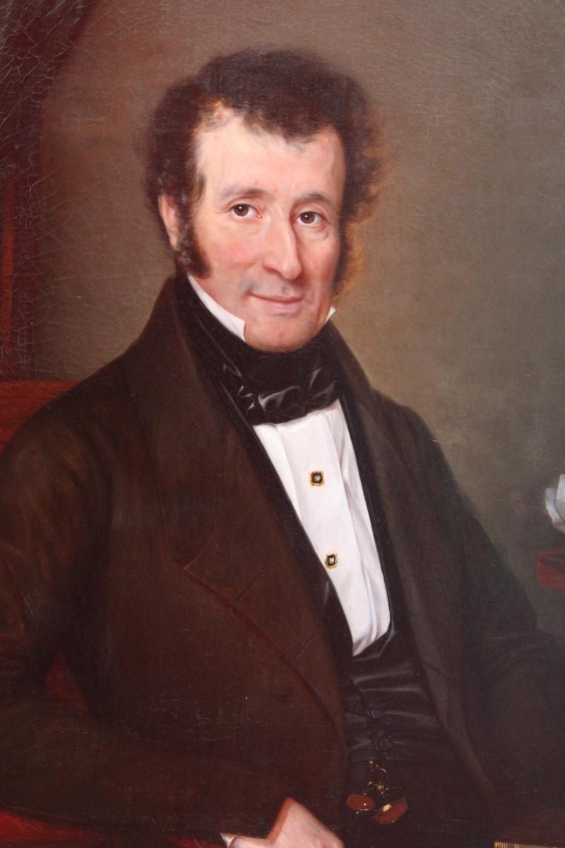 Elisa DAVID, XIXe, Portrait d'homme, 1840, grand tableau-photo-3