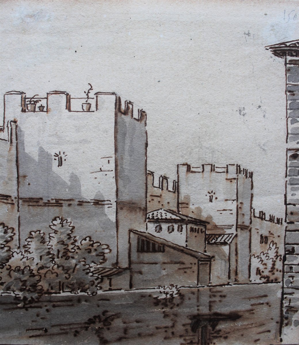 Antoine CASTELAN, 1772-1838, Vue d'une ville d'Italie, dessin vers 1800-photo-4