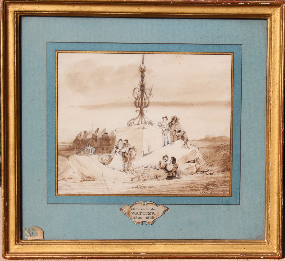 Charles Wattier, 1800-1868, The Banquet In The Countryside, Drawing, Circa 1830-40-photo-2