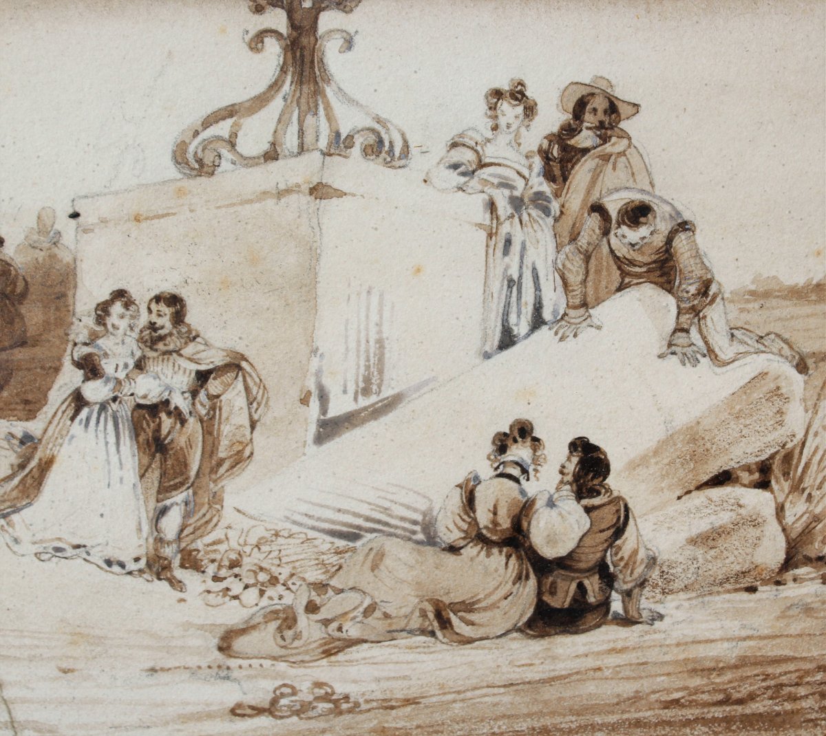 Charles Wattier, 1800-1868, The Banquet In The Countryside, Drawing, Circa 1830-40-photo-3