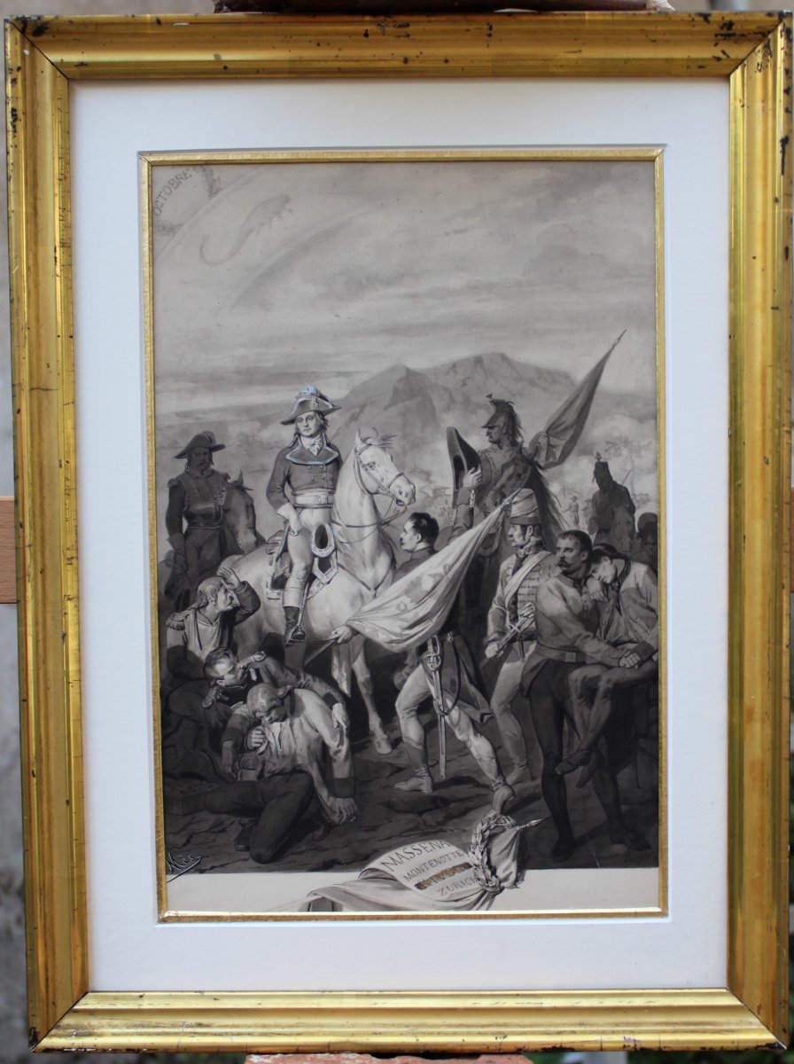 François Mes, The General Massena And His Soldiers, Drawing, Late 19th Century-photo-2