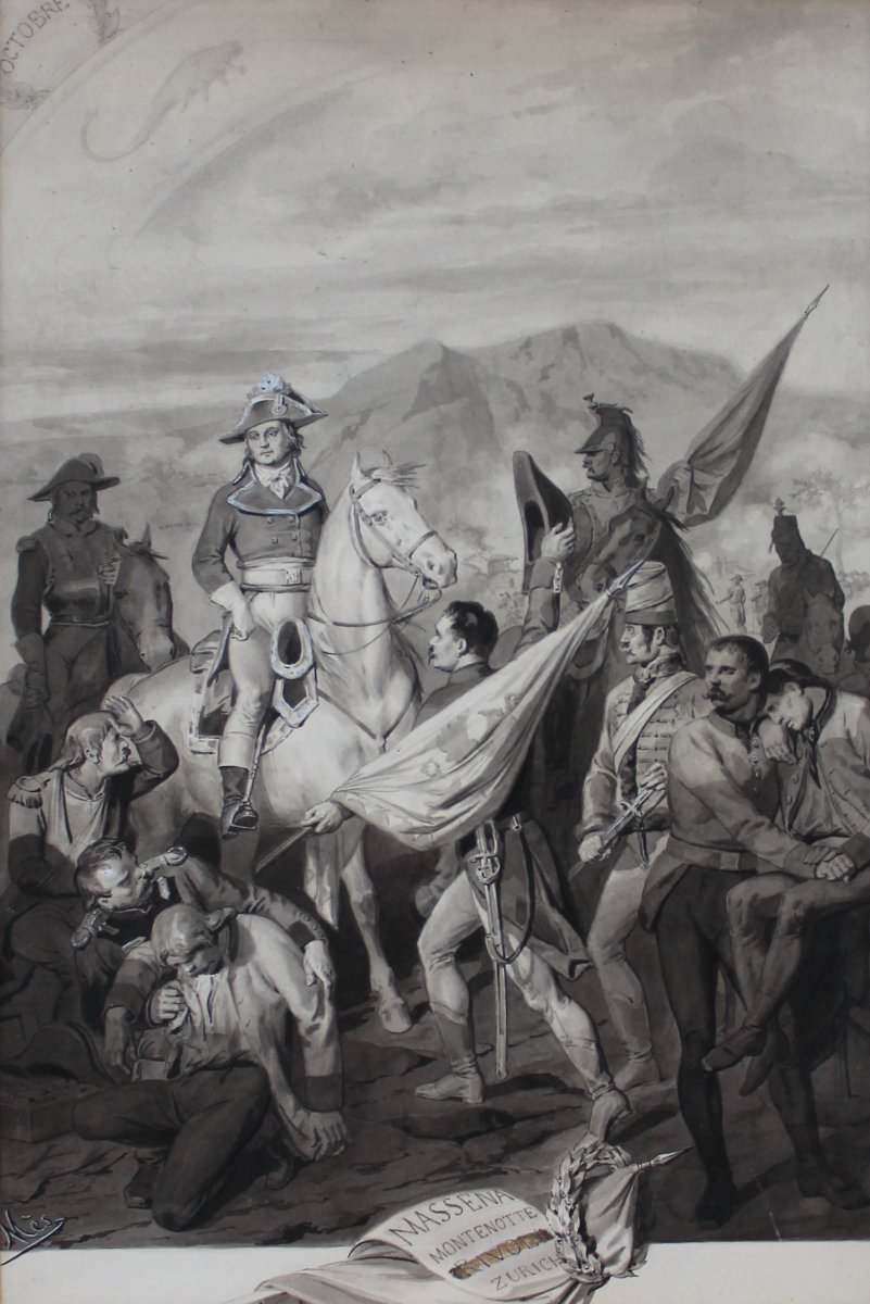 François Mes, The General Massena And His Soldiers, Drawing, Late 19th Century