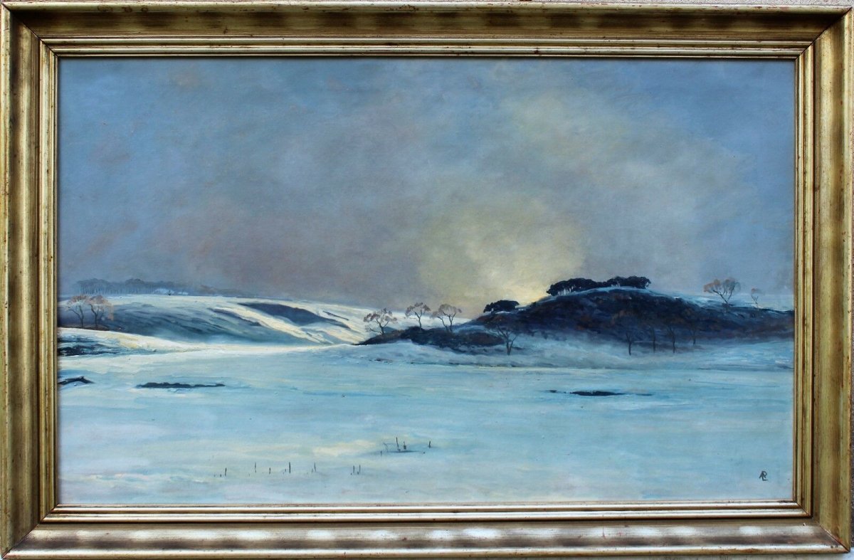 André Paul Leroux, 1870-1950, Snow Landscape Near Fécamp, Painting, Circa 1930-photo-2