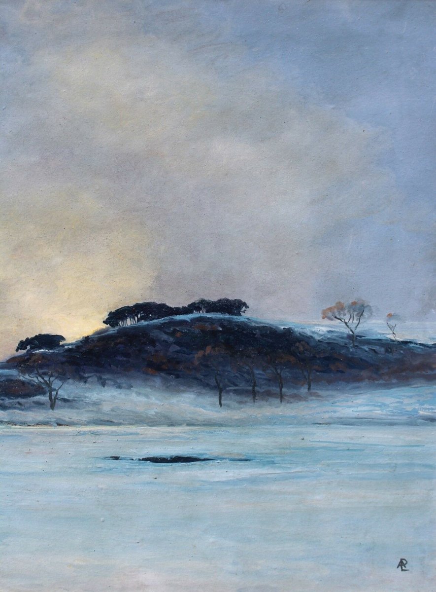 André Paul Leroux, 1870-1950, Snow Landscape Near Fécamp, Painting, Circa 1930-photo-4