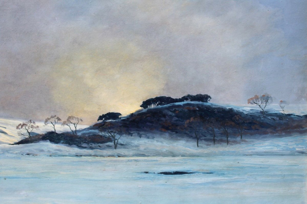 André Paul LEROUX, 1870-1950, Paysage de neige près de Fécamp, tableau, vers 1930-photo-1