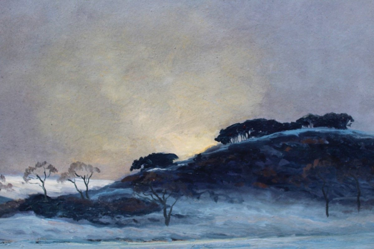 André Paul LEROUX, 1870-1950, Paysage de neige près de Fécamp, tableau, vers 1930-photo-2