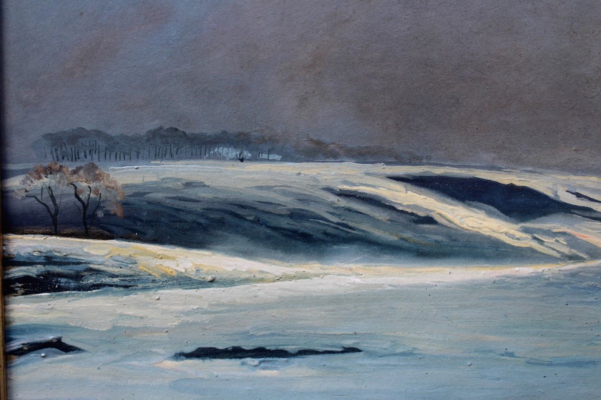 André Paul Leroux, 1870-1950, Snow Landscape Near Fécamp, Painting, Circa 1930-photo-5