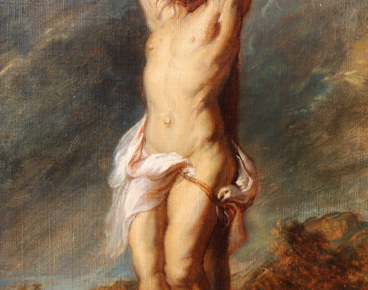 Ecole Française vers 1850, Christ en croix avec Marie-Madeleine, tableau-photo-4