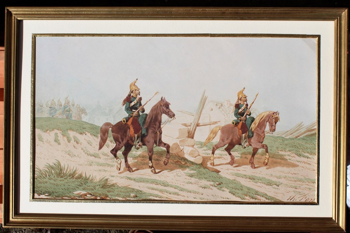 Théodore FORT, 1810-1896, Dragons à cheval, dessin, circa 1870-80-photo-2