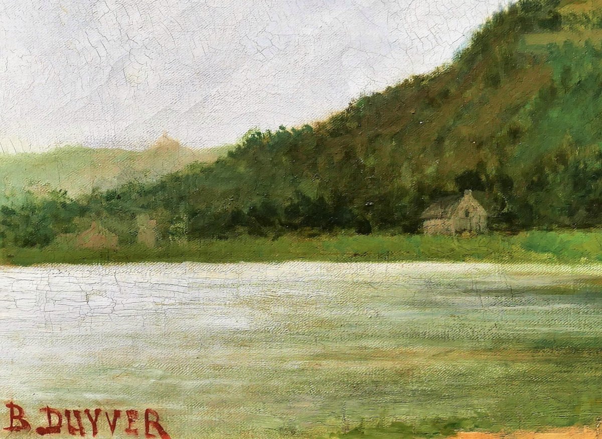 B. DUYVER, XIXe, Paysage au lac et au promeneur, tableau, circa 1890-1900-photo-4